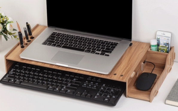 Laptop Bamboo Dock Wood Stand Desktop Notebook Cellphone Dock