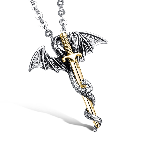 Stainless Steel Dragon Pendant Necklace For Men