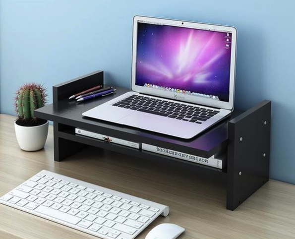 Bamboo Laptop Stand Storage Desktop Organizer Monitor Riser
