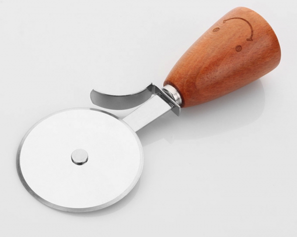 Wooden Smile Style Wooden Handle Stand Pizza Cutter
