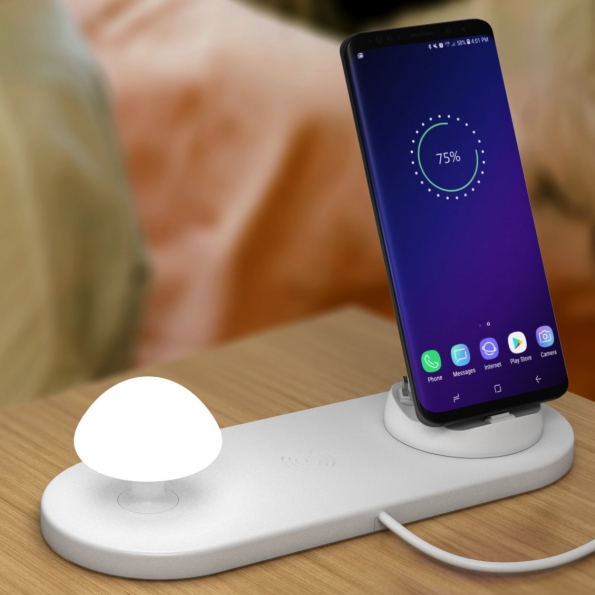 Wireless And Wired Directly Charging Hub Stand With Mushroom LED Night Light