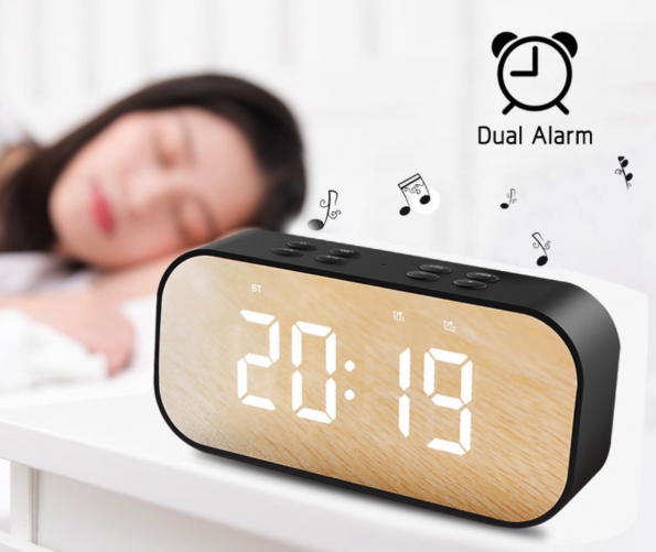 LED Mirror Alarm Clock Bluetooth Speaker Microphone