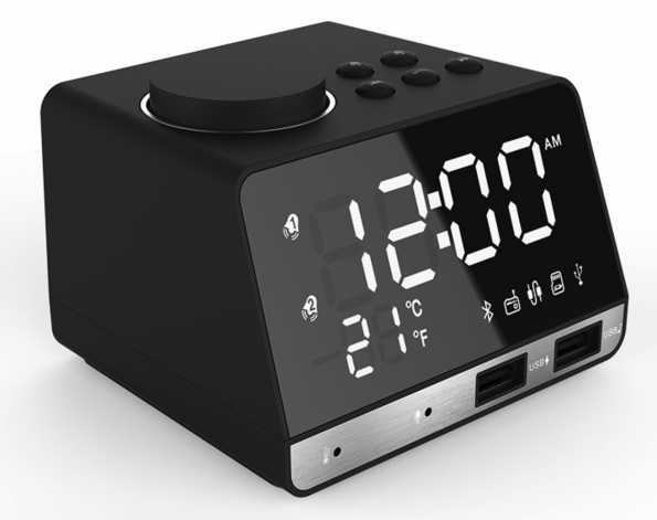 Smart Nice Bedroom Alarm Clock With Bluetooth Speaker And USB Charger And Mirror