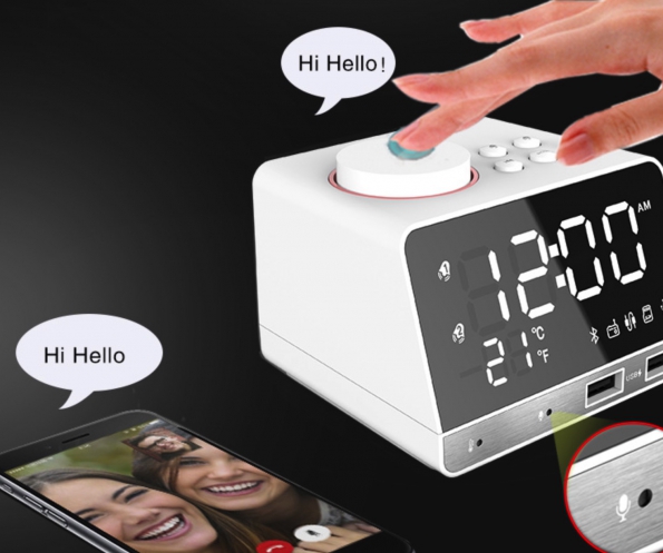 Smart Nice Bedroom Alarm Clock With Bluetooth Speaker And USB Charger And Mirror