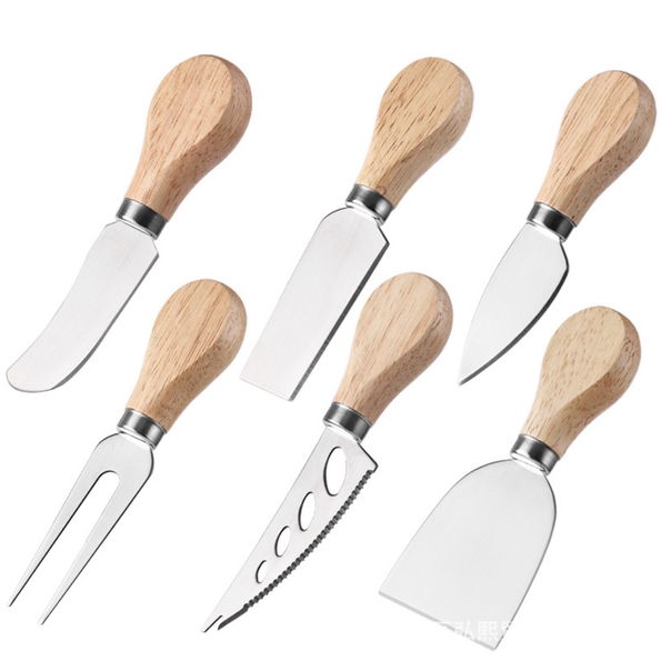 Stainless Steel Cheese Knife Sets Wooden Handle Logo Customized