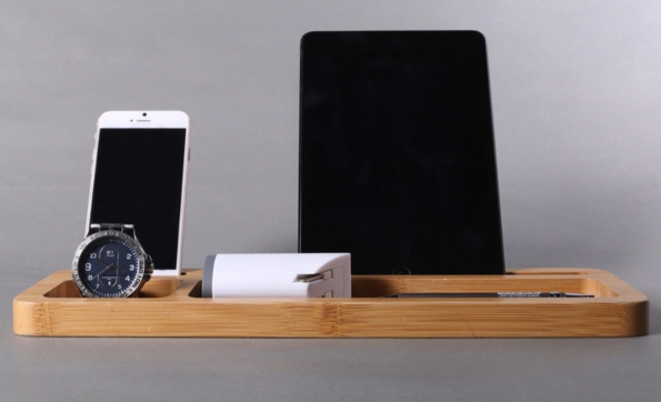 Desktop Bamboo Organizer To Smartphone Tablet Keys Pen Storage Wood Box
