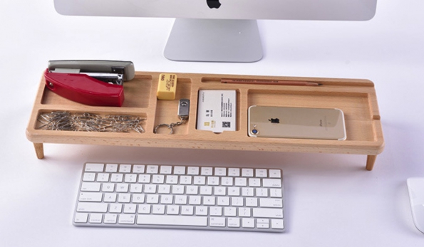 Wooden Desktop Organizer To All Place In Front Of LCD Display With Keyboard Underside