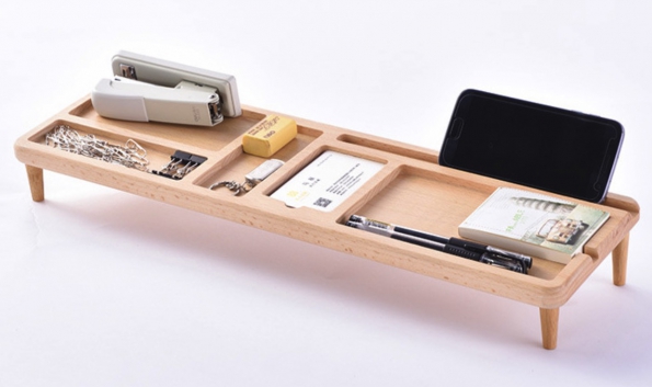 Wooden Desktop Organizer To All Place In Front Of LCD Display With Keyboard Underside