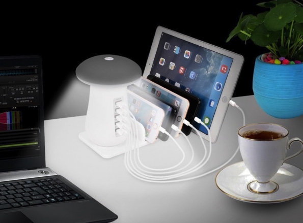 Mobile Tablet Stands With Charging Hub And LED Night Light Fashion Look
