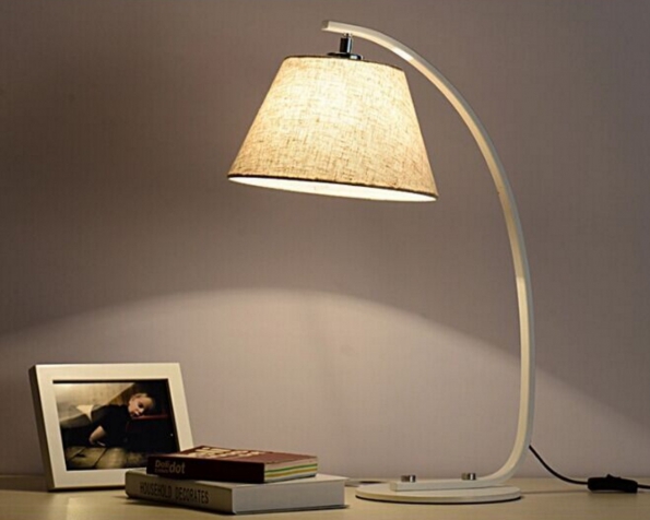 Hotel Room Lamp Art Fabric E27 Desk Lamp Bedroom Night Light Soft Reading Table Lamp Metal Stand