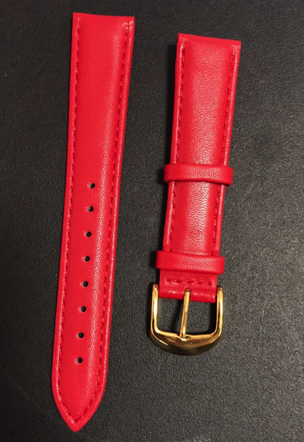 Red Smooth Leather Strap With Butterfly Buckle Red Stitching Quality High