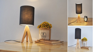 Wooden Tripod Stand Fabric Art Lamp