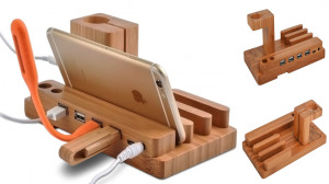 Wood Stand With USB Charging Hub 4X